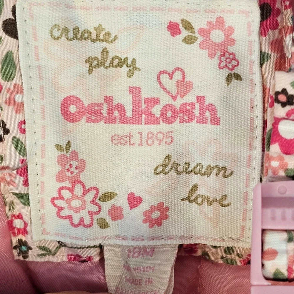 OshKosh‎ B'gosh Girls Floral Snow Bibs Pink Insulated Overalls 18M